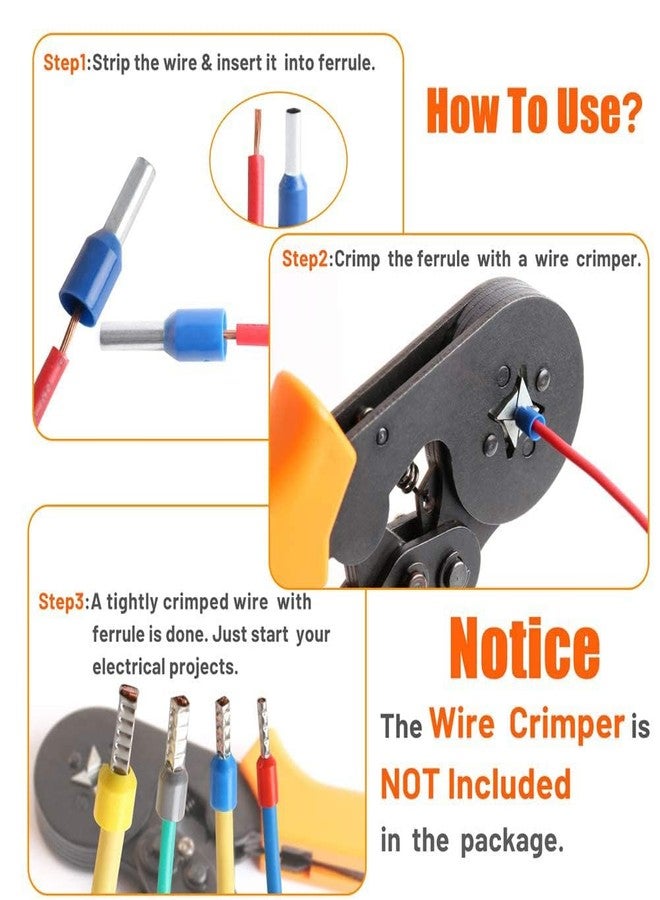 KBZONE 1200pcs Assortment Ferrule Wire Copper Crimp Connector, Electronic Wire Ferrules Kit, Universal Wiring Cable Connector, Insulated Cord Pin End Terminal AWG23-7 Kit - Image 4
